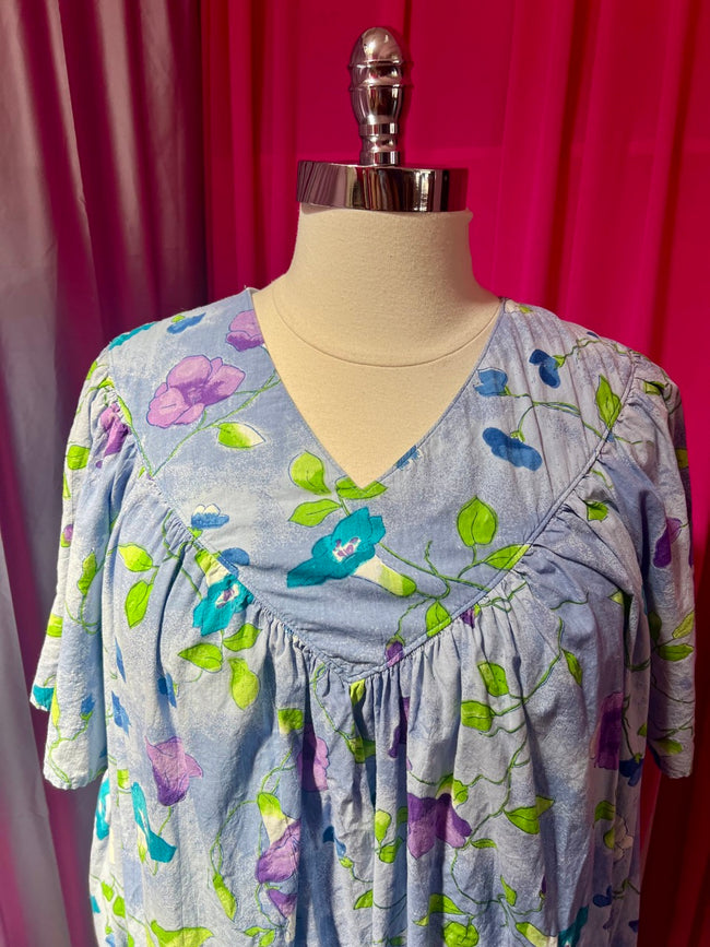 Purple Floral House Dress with Ruffle Hem - 3X/4X