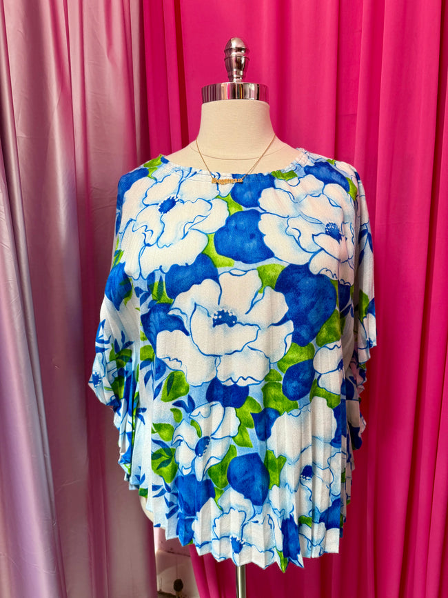 Painterly Hibiscus Pleated Blouse Cover Up - Size 2X