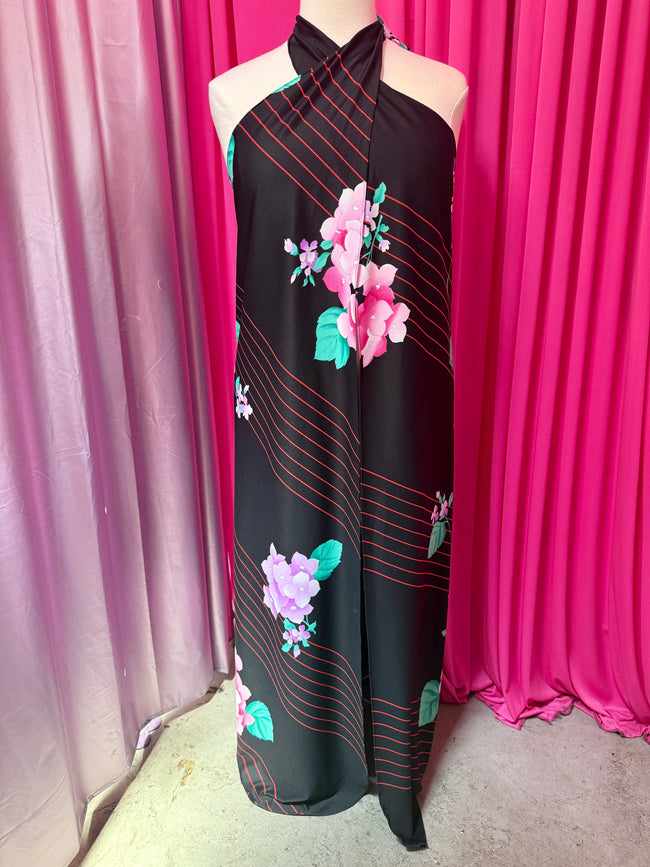 70s Florals and Stripes Halter Neck Longline Cover Up