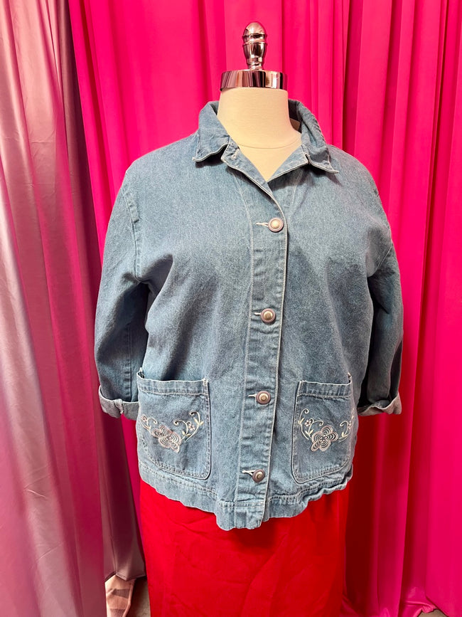 Embroidered Floral Denim Jacket - Loose fit XXL