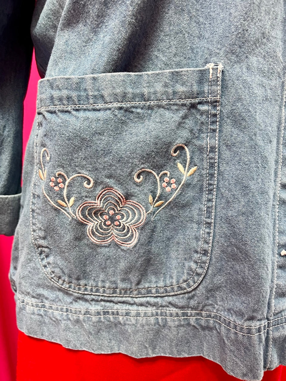 Embroidered Floral Denim Jacket - Loose fit XXL