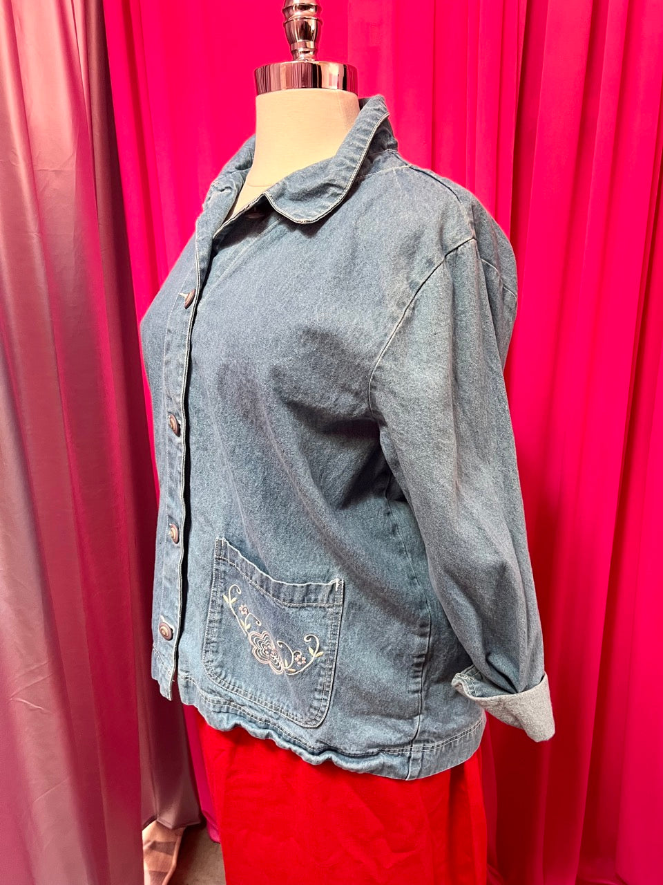 Embroidered Floral Denim Jacket - Loose fit XXL