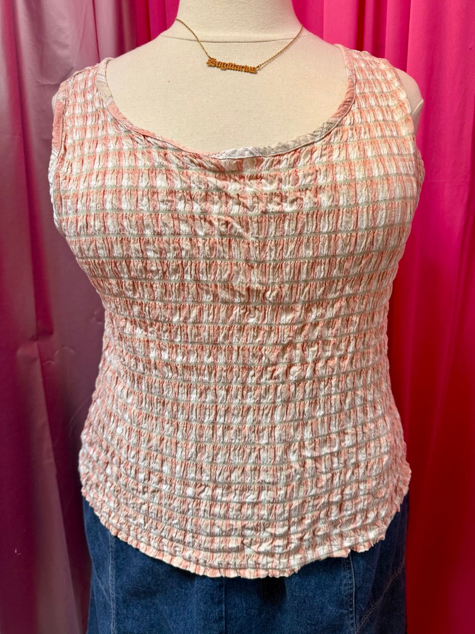 90s Peaches and Cream Shirred Sleeveless Top - 22/24