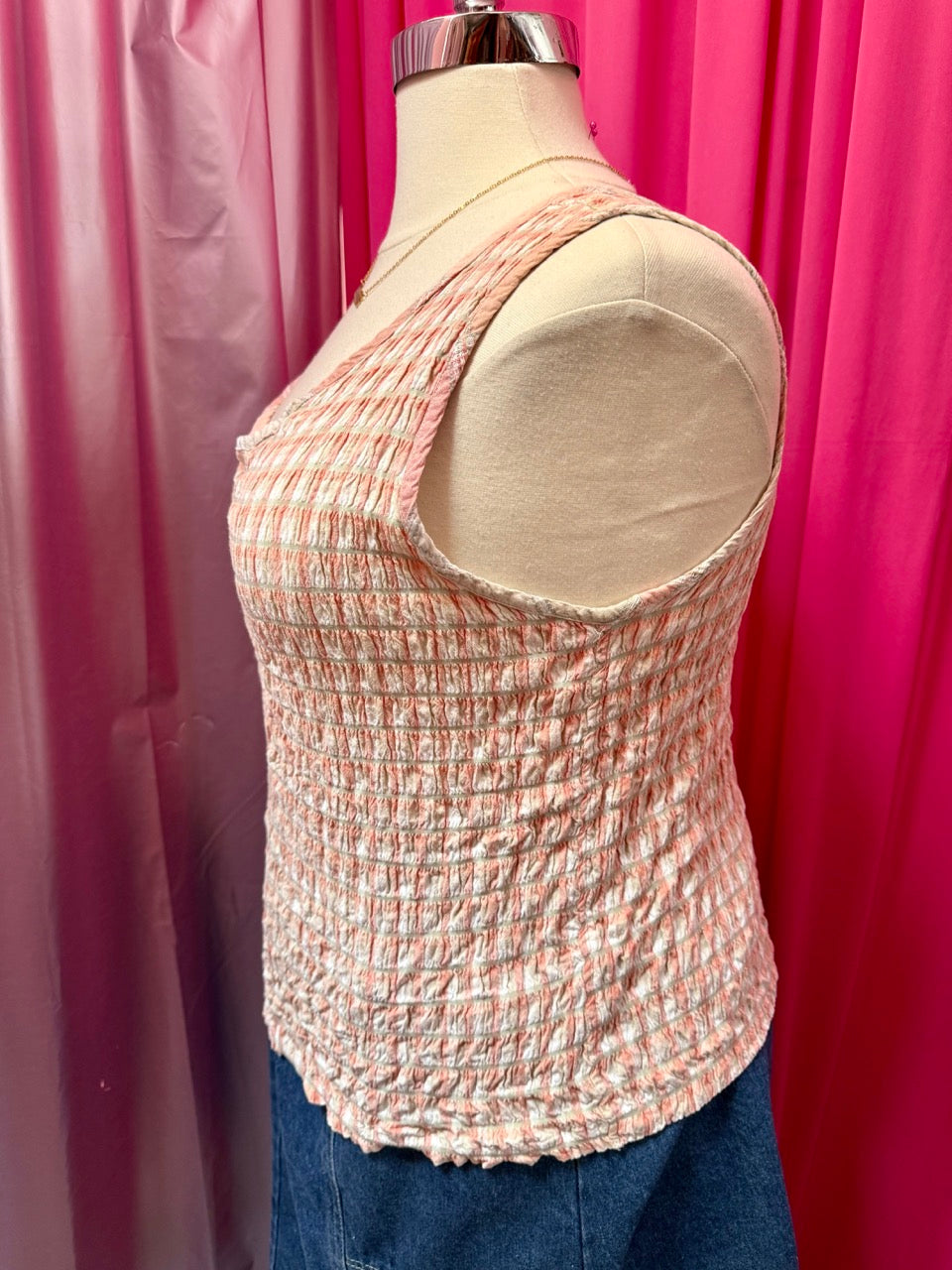 90s Peaches and Cream Shirred Sleeveless Top - 22/24