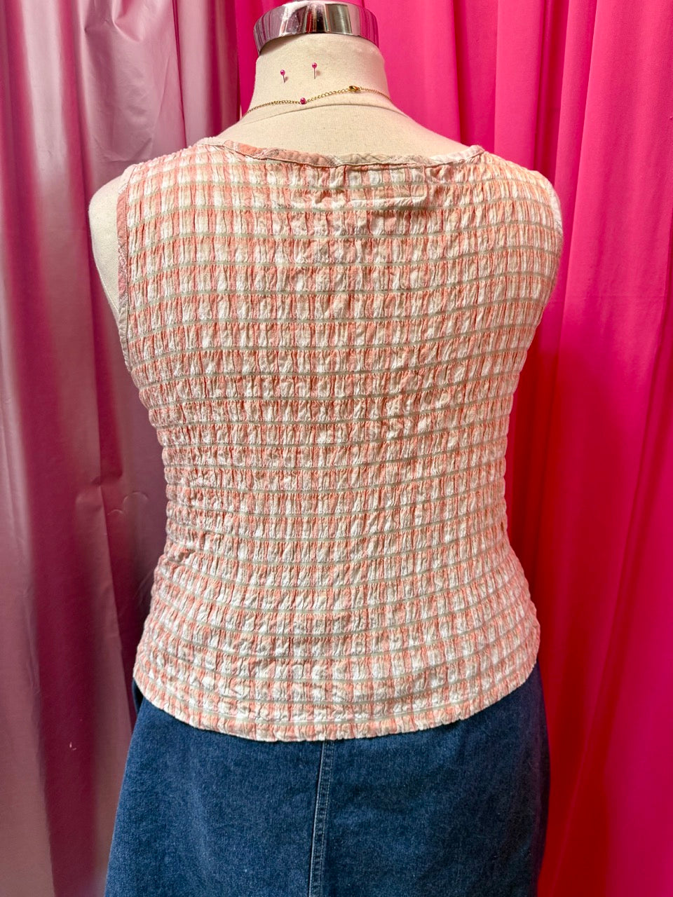 90s Peaches and Cream Shirred Sleeveless Top - 22/24