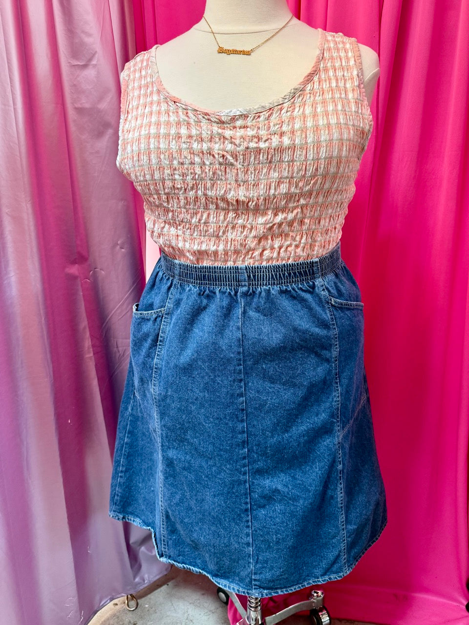 90s Peaches and Cream Shirred Sleeveless Top - 22/24