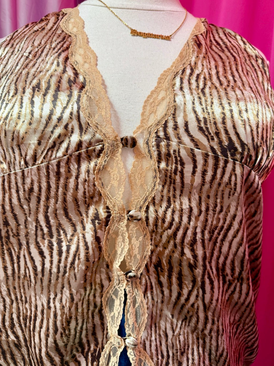 Y2K Lace and Satin Animal Print Top - 2X