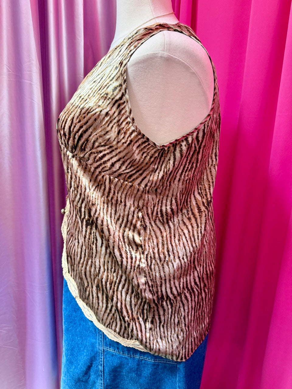 Y2K Lace and Satin Animal Print Top - 2X