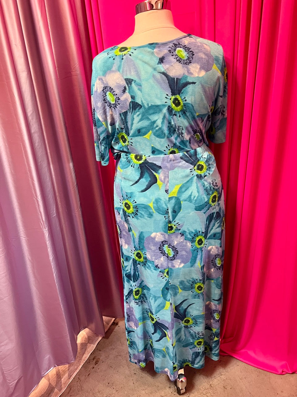 90s Stretchy Blue and Green Poppies Two Piece Set