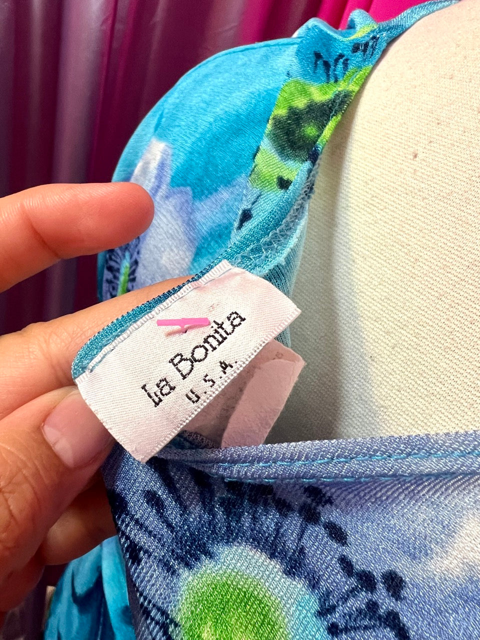 90s Stretchy Blue and Green Poppies Two Piece Set