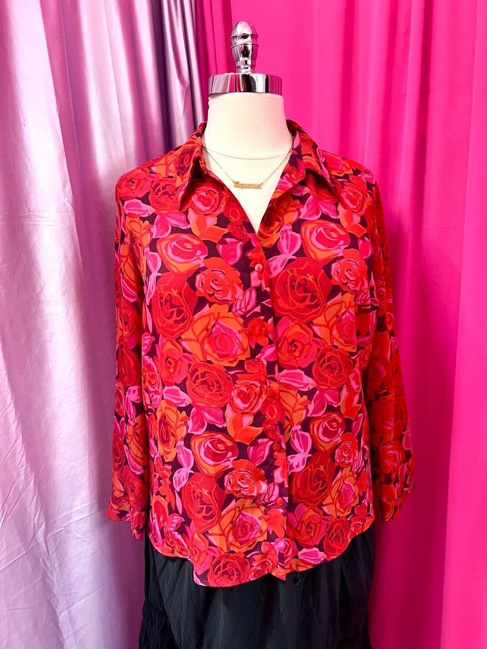 90s Venezia Pop Art Rose Print Blouse