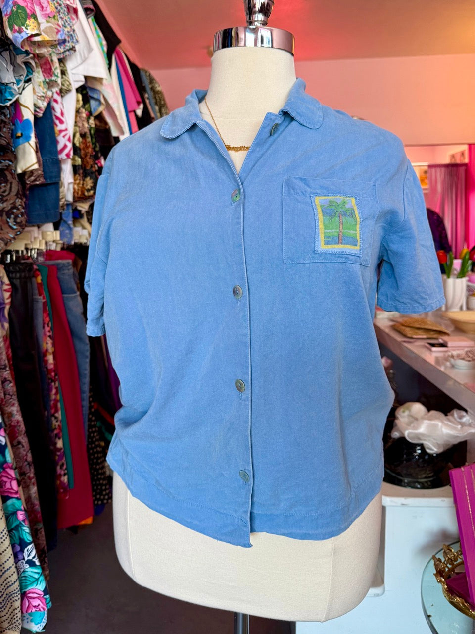 Palm Patch Blue Button Down