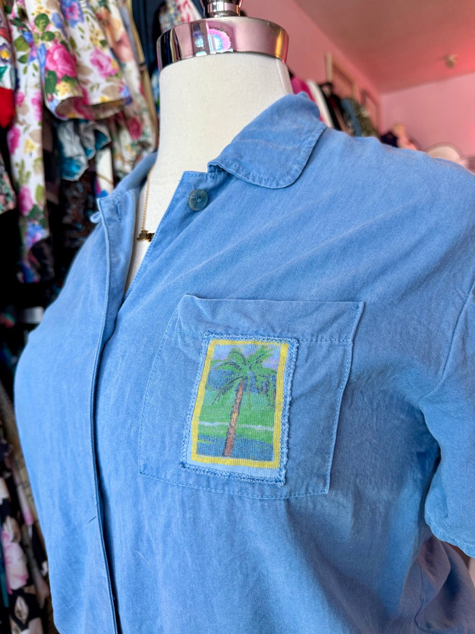 Palm Patch Blue Button Down