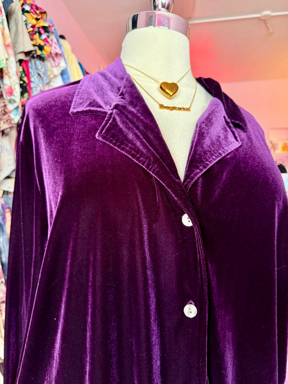 Y2K Velvet Eggplant Button Up - Size 30/32