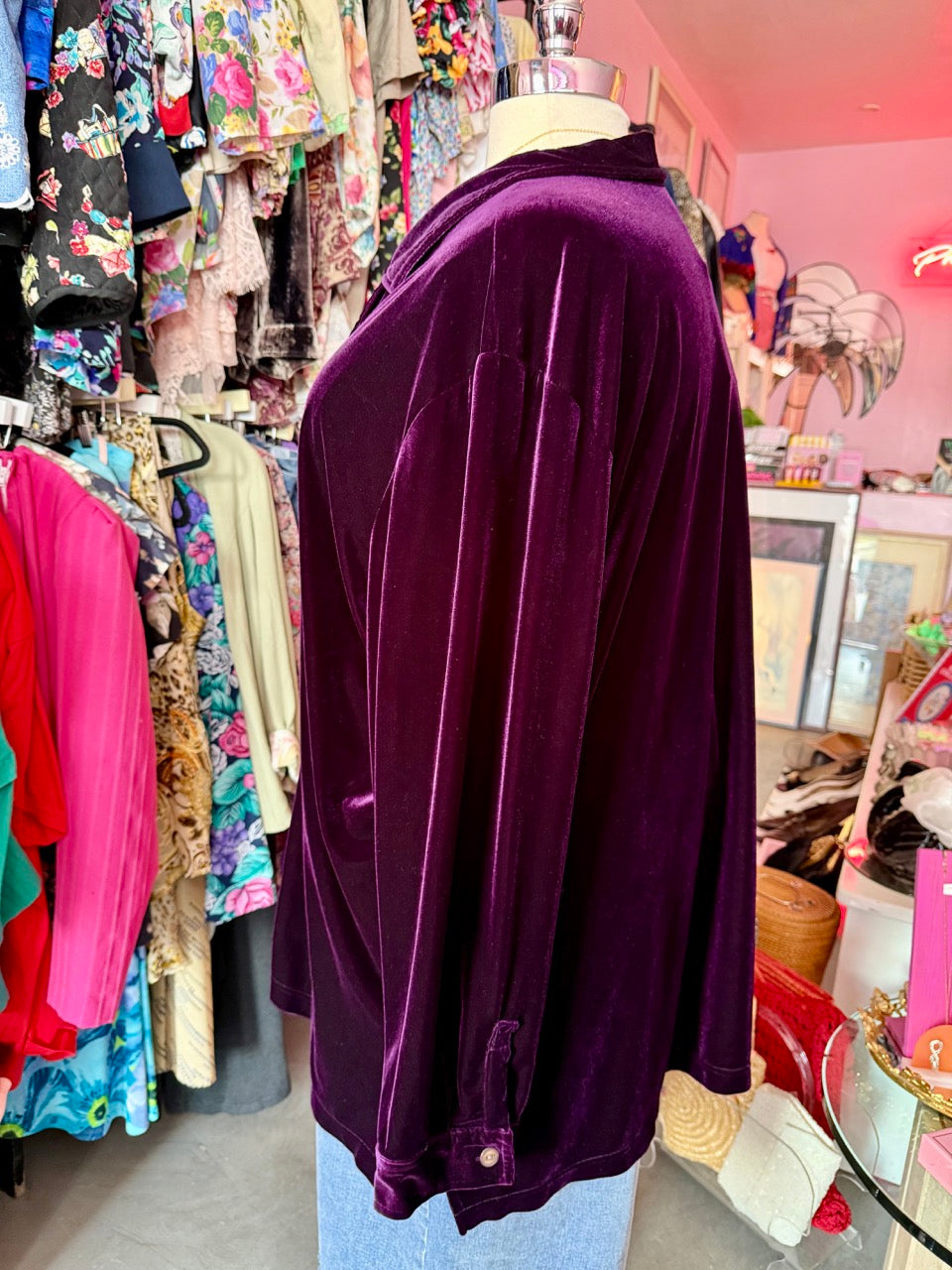 Y2K Velvet Eggplant Button Up - Size 30/32