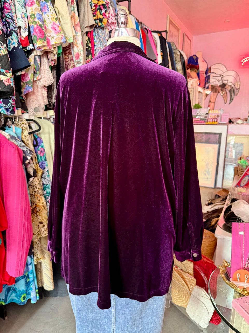 Y2K Velvet Eggplant Button Up - Size 30/32