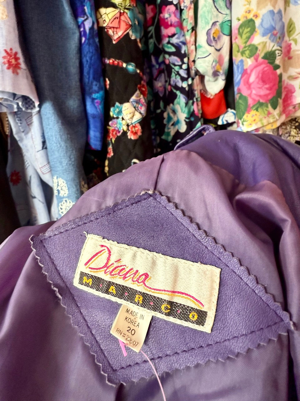 80s Purple Double Breasted Leather Jacket - Size 20