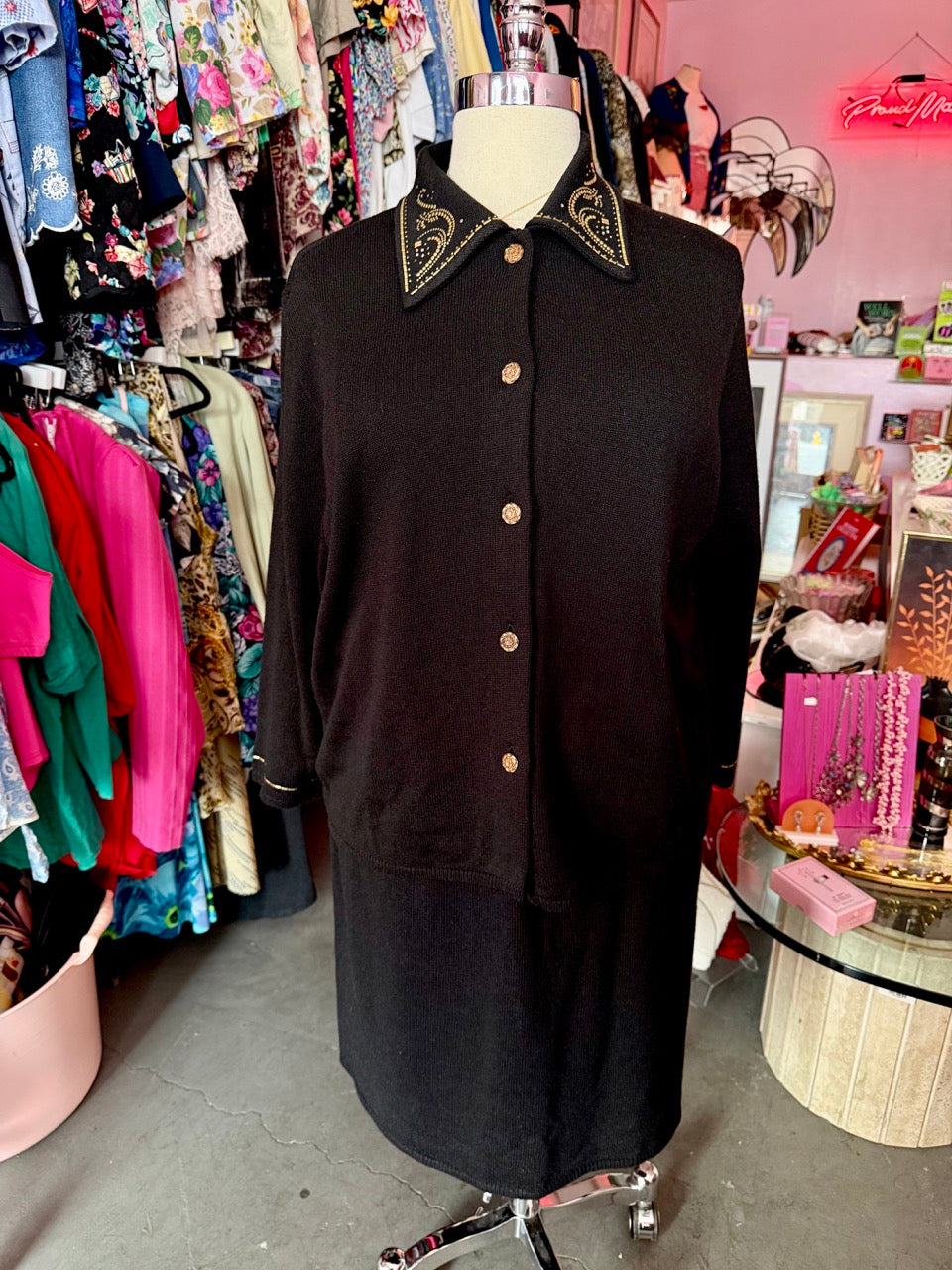 80s Golden Roses Knit Sweater Set - Size 3X