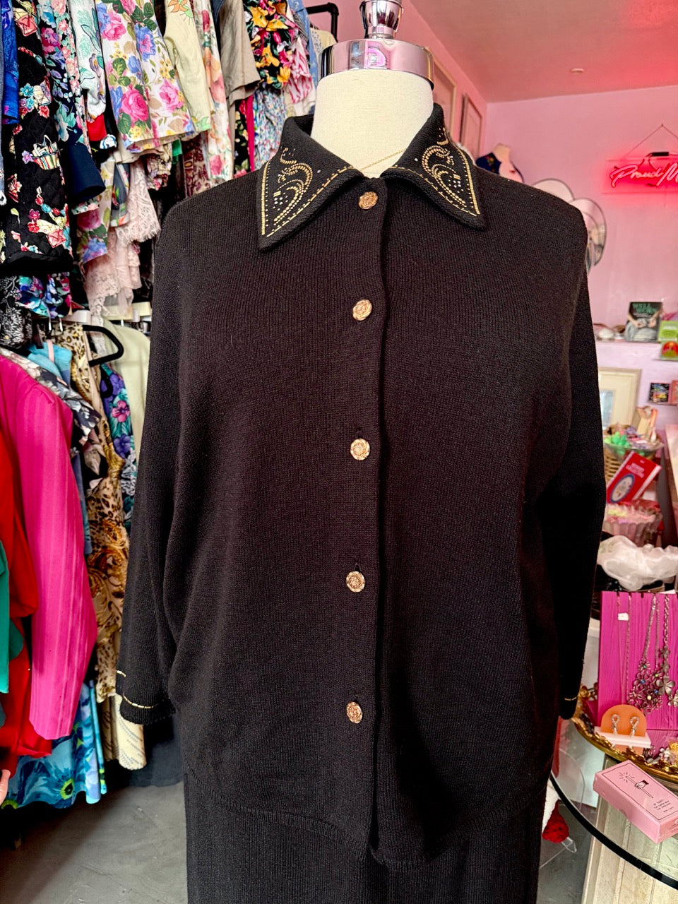 80s Golden Roses Knit Sweater Set - Size 3X