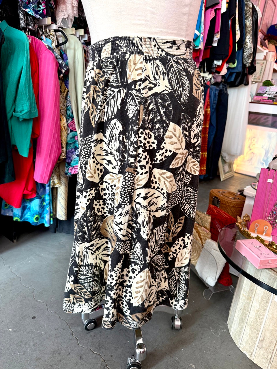 Jungle Botanist Leaf Print Midi Skirt - Size 2X-4X