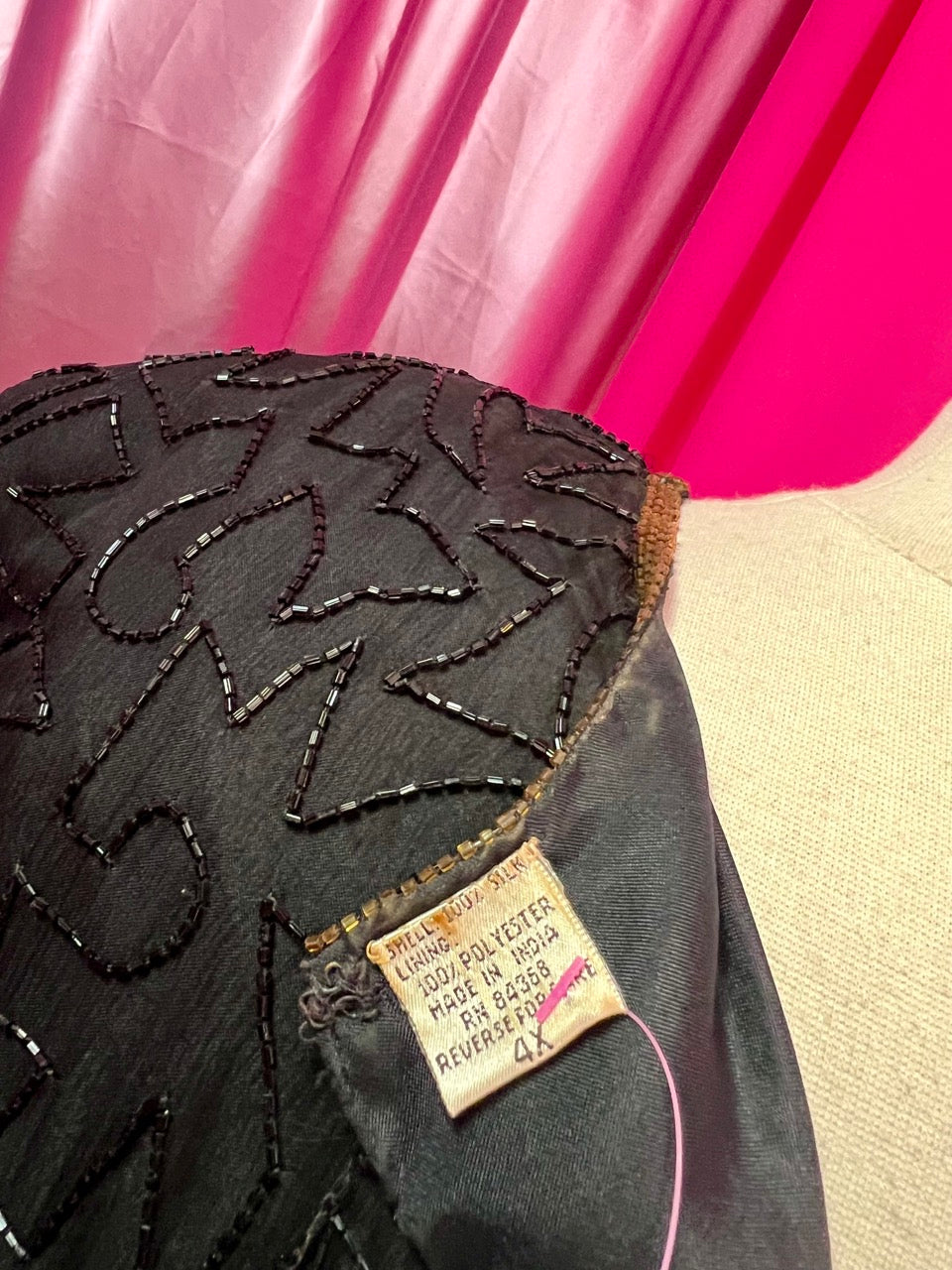 80s Black and Gold Beaded Squiggle Blouse - Size 4X