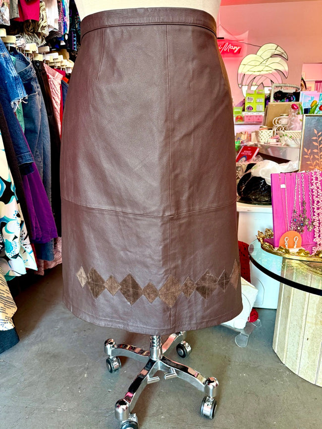 Brown Leather Skirt with Suede Details - Size 20/22 2X/3X