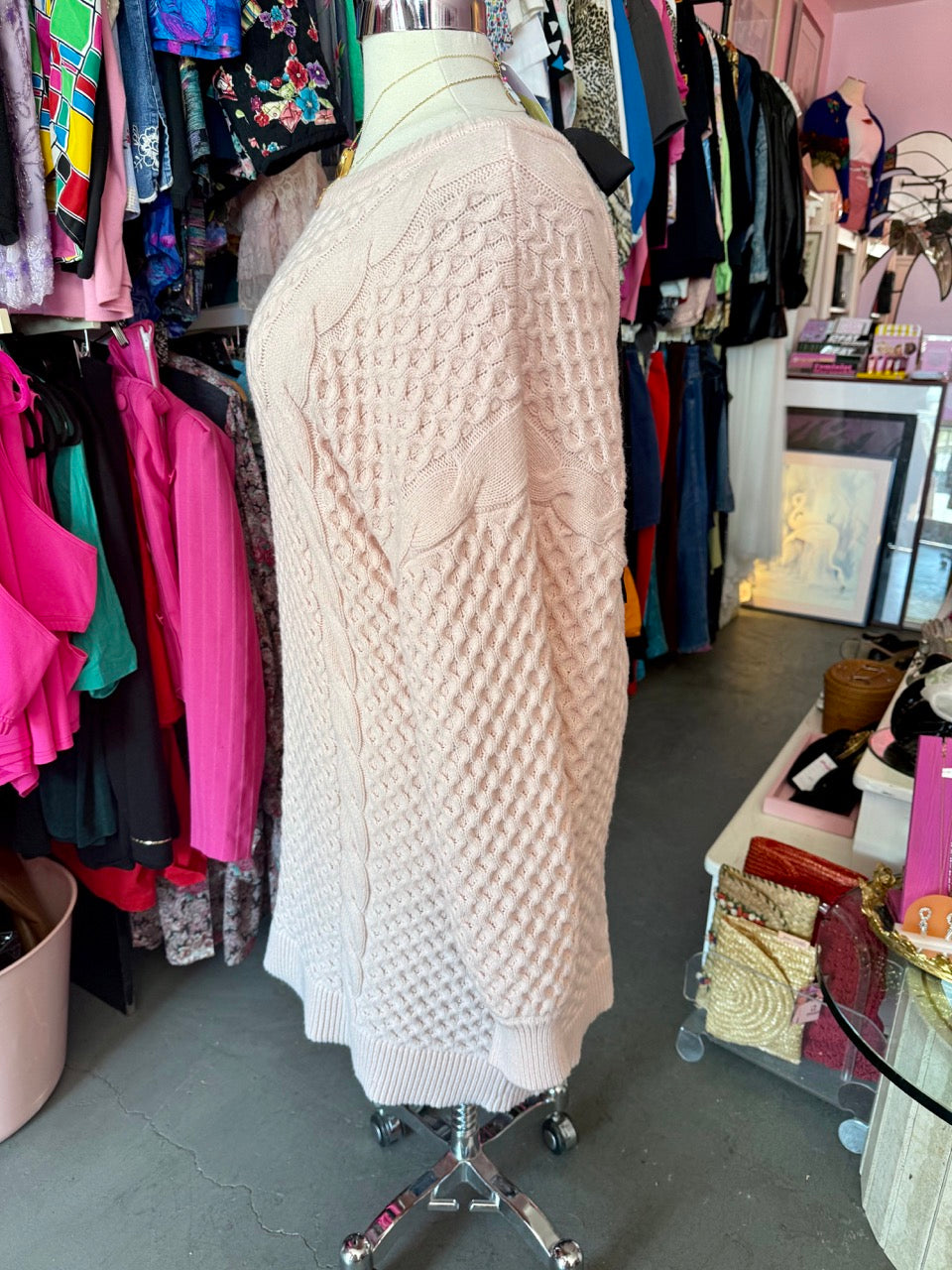 Classic Cable Knit Powder Pink Sweater Dress with Bow - Size 22/24