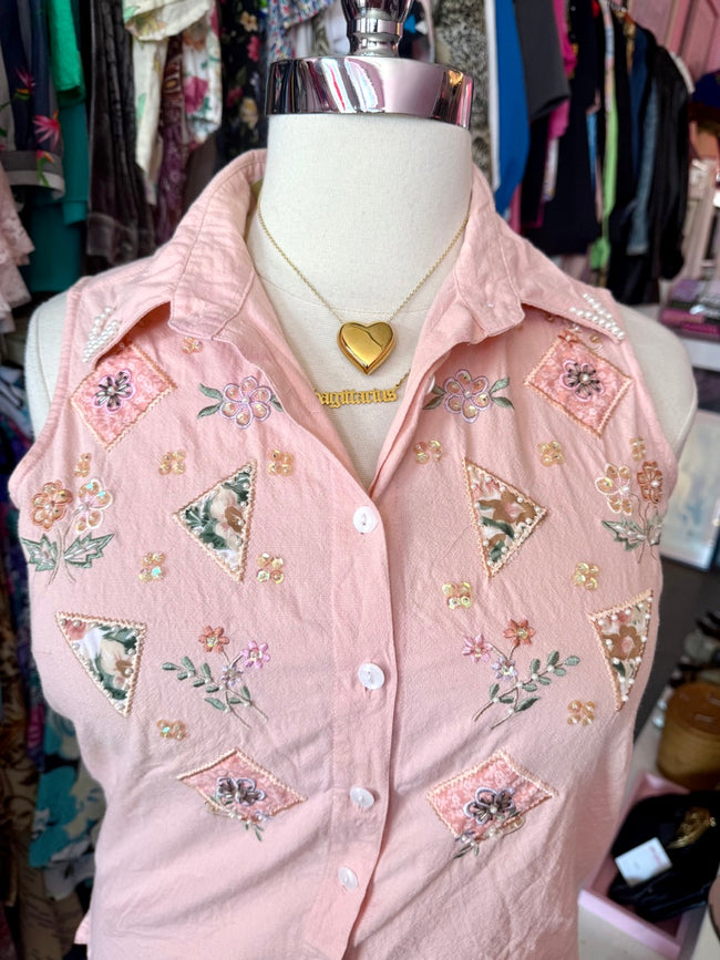 Sparkly Stems Sleeveless Button up - 14/16 1X
