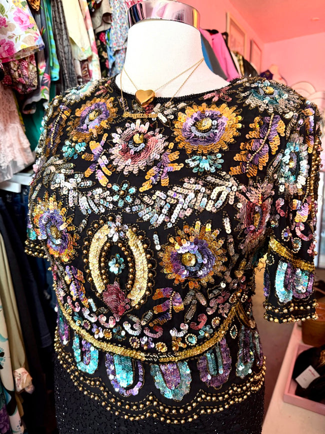 80s Fireworks Sequin and Beads Formal Dress - Size 16/18 1X/2X