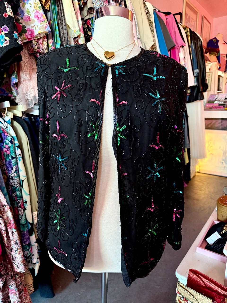 80s Shine Bright Sequin and Beads Jacket - Size 12 XL