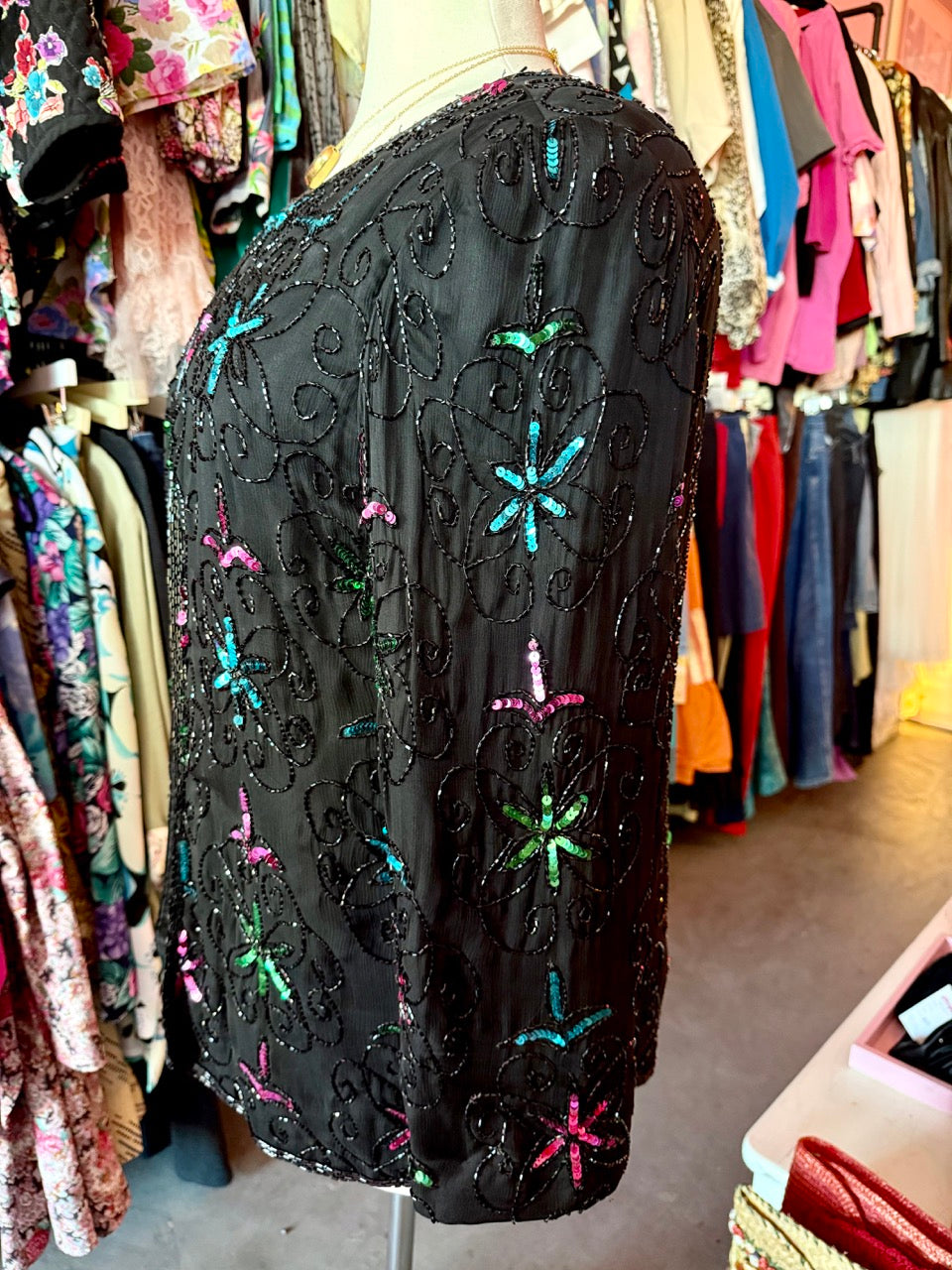 80s Shine Bright Sequin and Beads Jacket - Size 12 XL