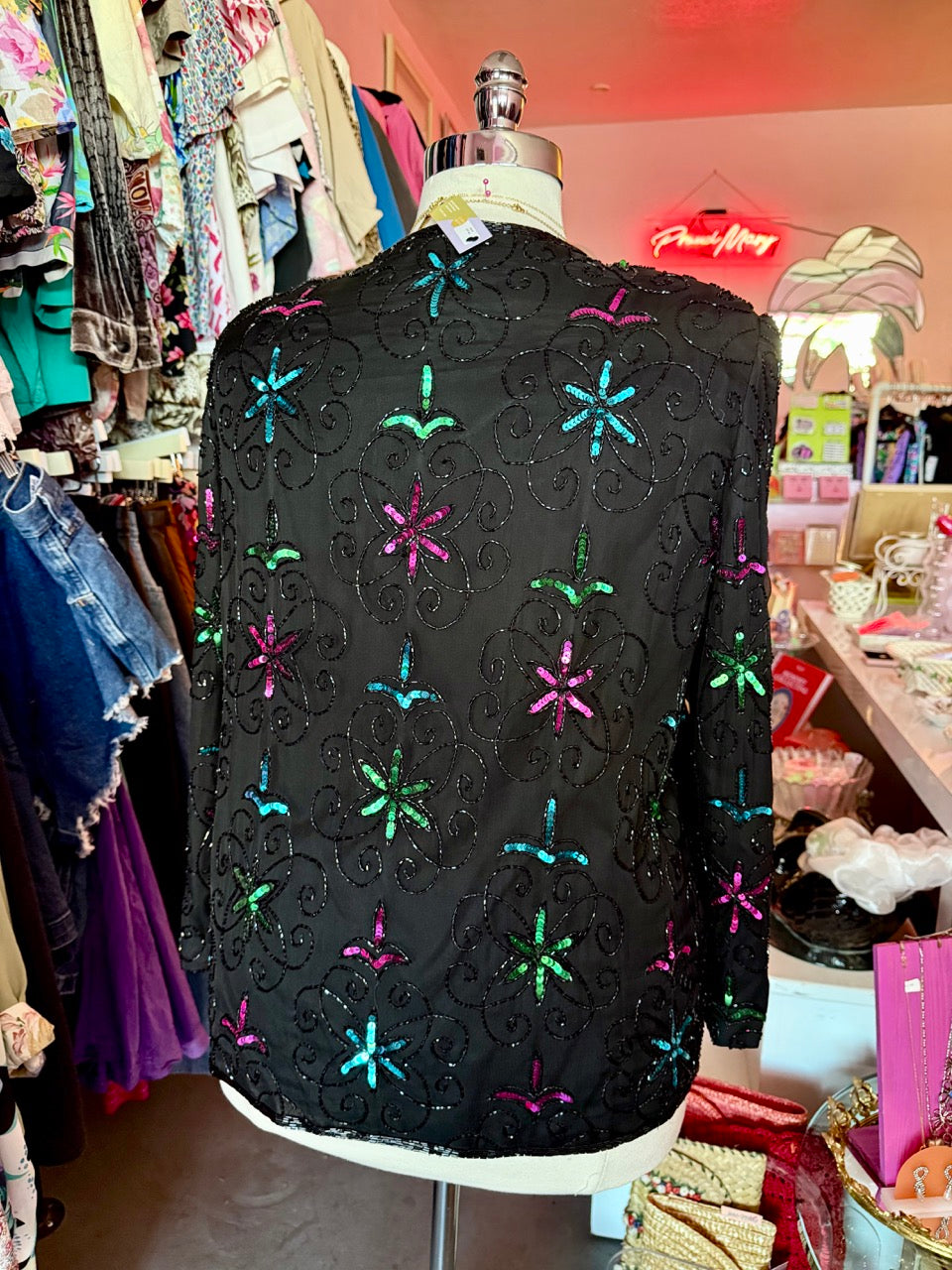 80s Shine Bright Sequin and Beads Jacket - Size 12 XL