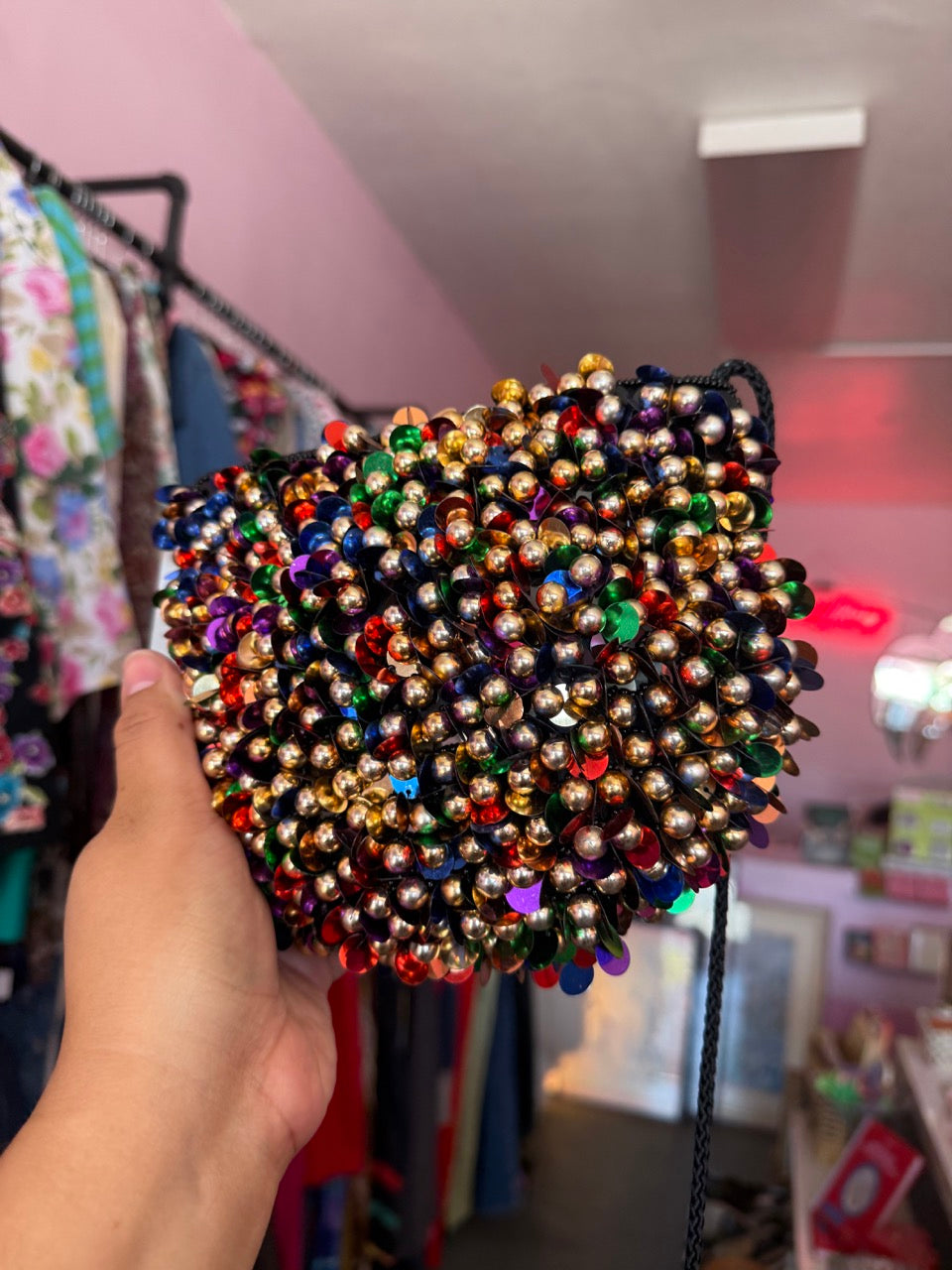 Magid Rainbow Paillette Sequin and Gold Beads Purse