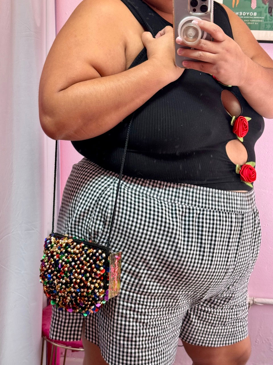 Magid Rainbow Paillette Sequin and Gold Beads Purse