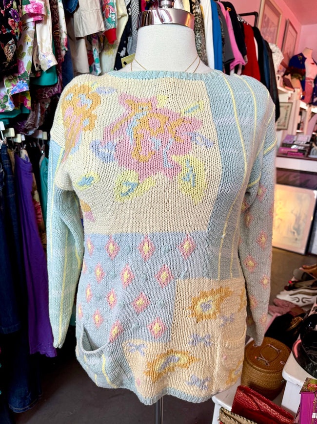 80s Pastel Patchwork Sweater - Large - 1X