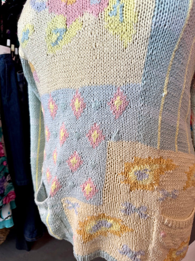 80s Pastel Patchwork Sweater - Large - 1X
