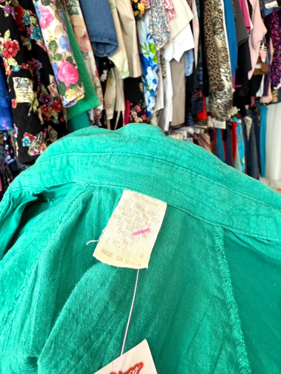 80s Teal Cotton Skirt Set - Size 16 1X