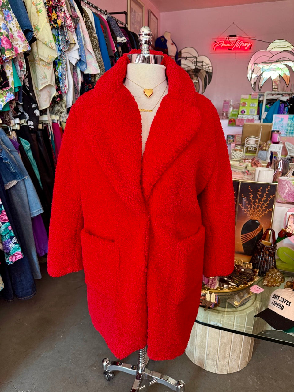 ELVI Red Teddy Coat - Size 18/20