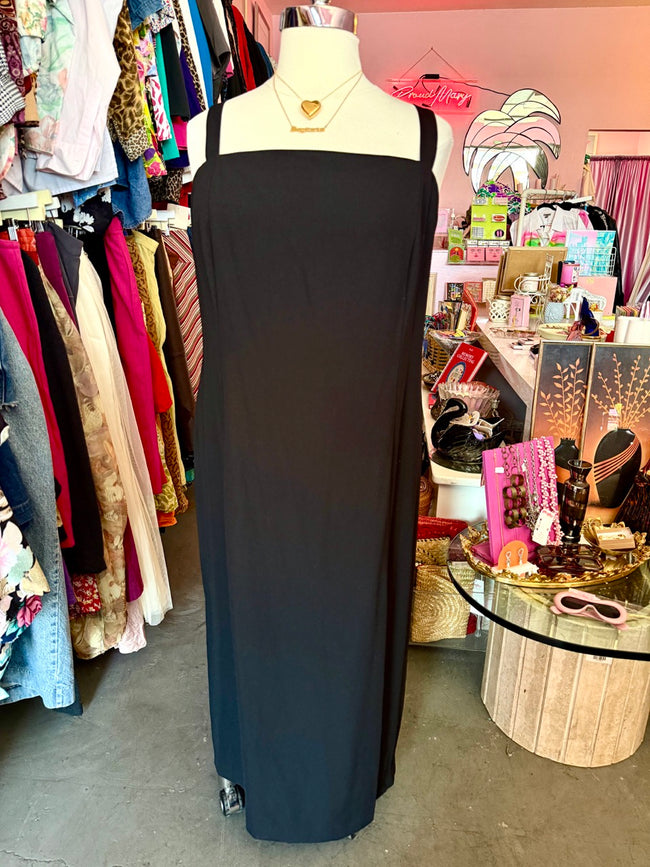 90s Black Square Neck Column Dress - Size 4X