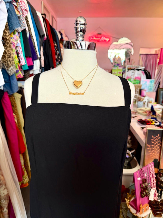 90s Black Square Neck Column Dress - Size 4X