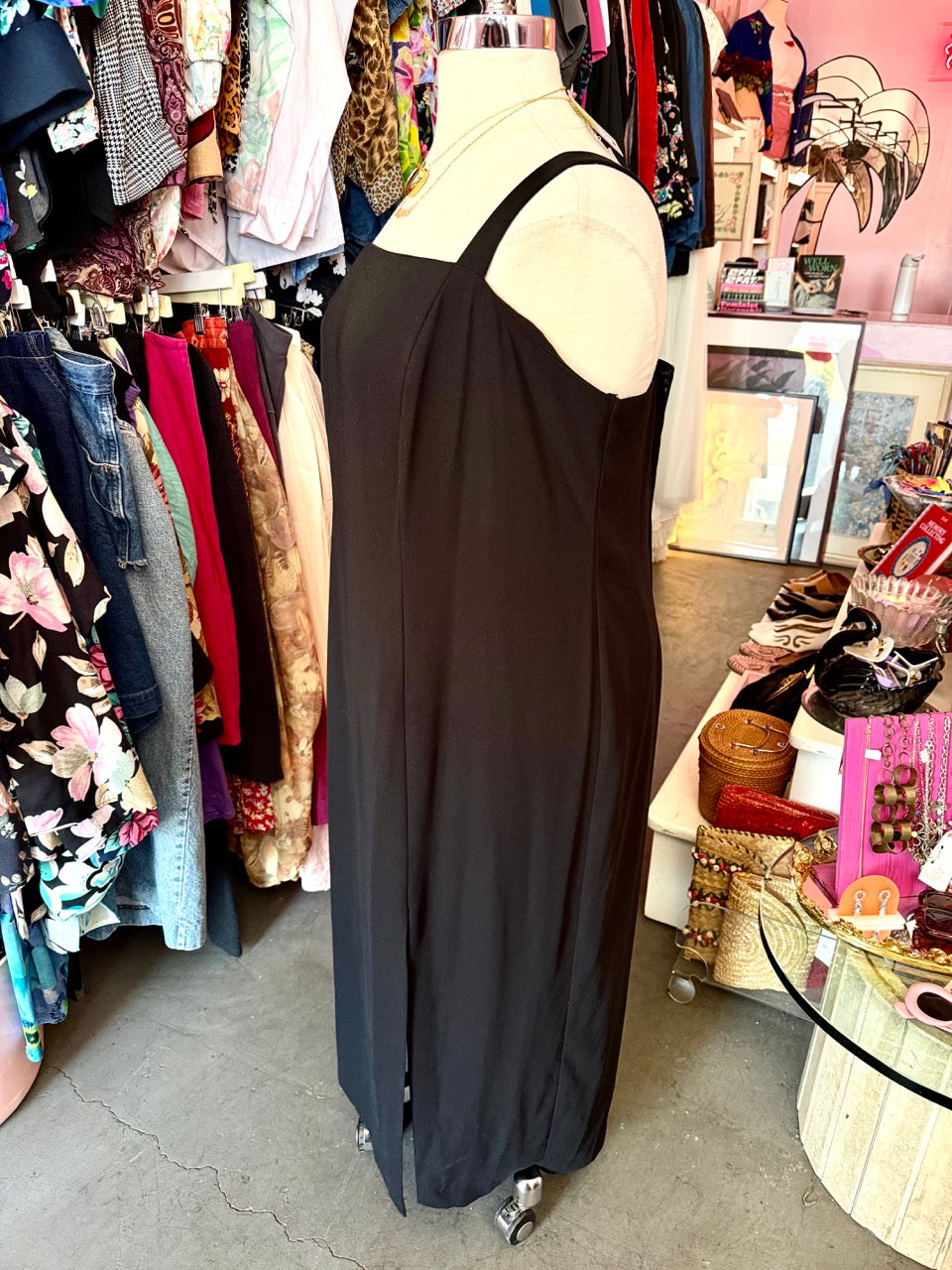 90s Black Square Neck Column Dress - Size 4X