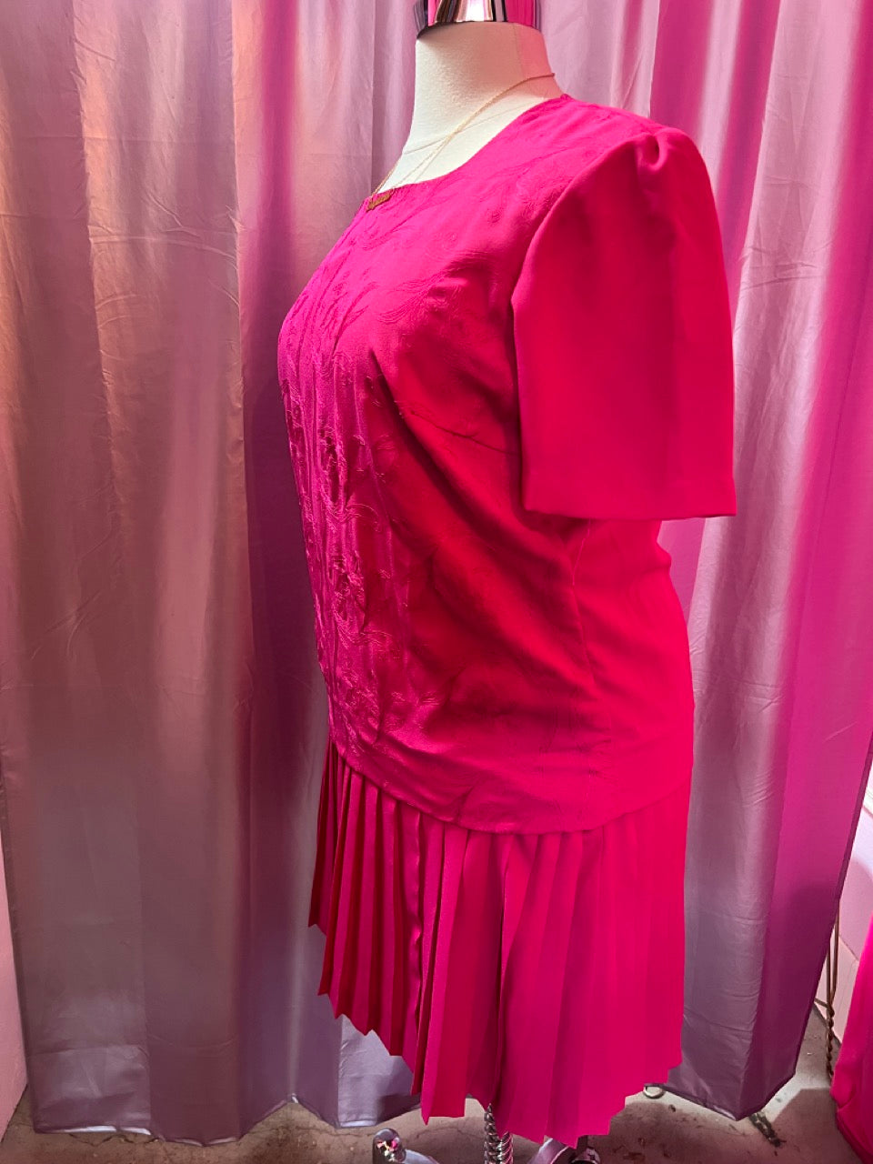 80 Fuschia Pleated Drop Waist Dress - Size 16/18 1X/2X