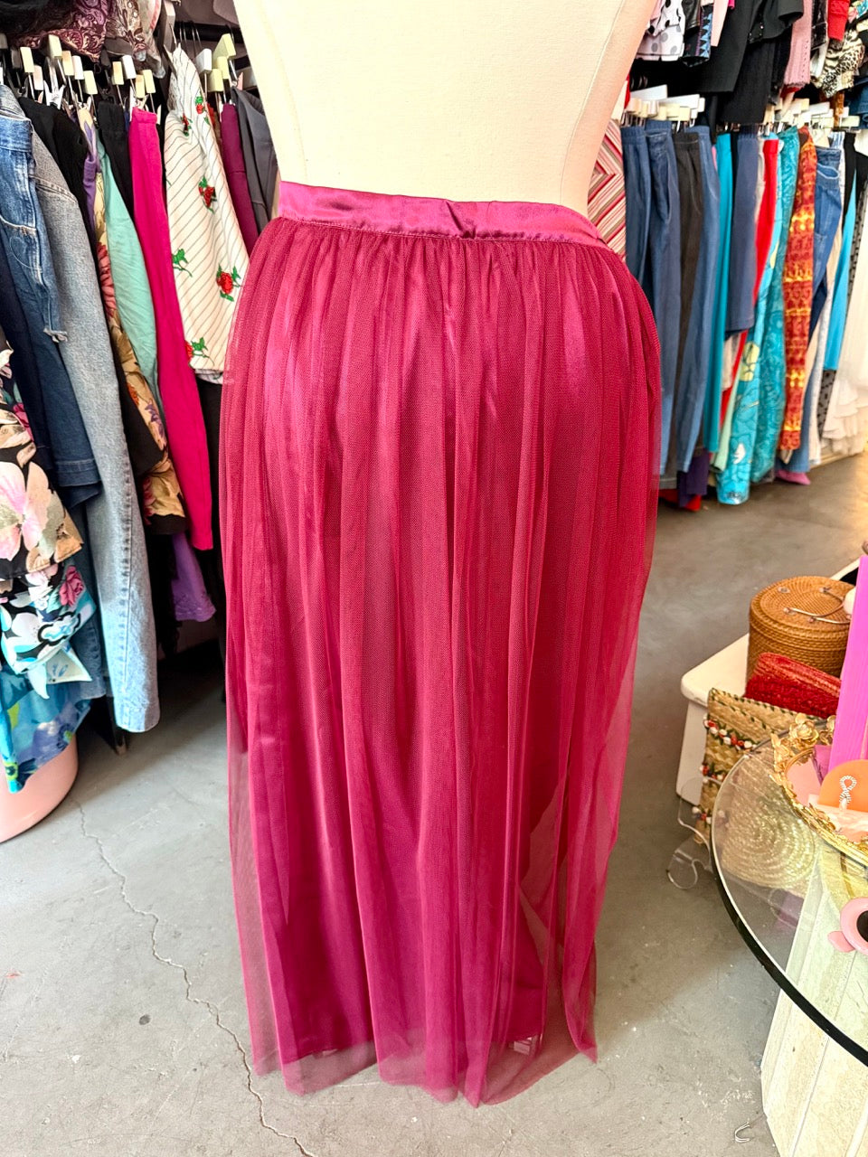 Ren Faire Royalty Burgundy Satin and Tulle Maxi Skirt - 5X