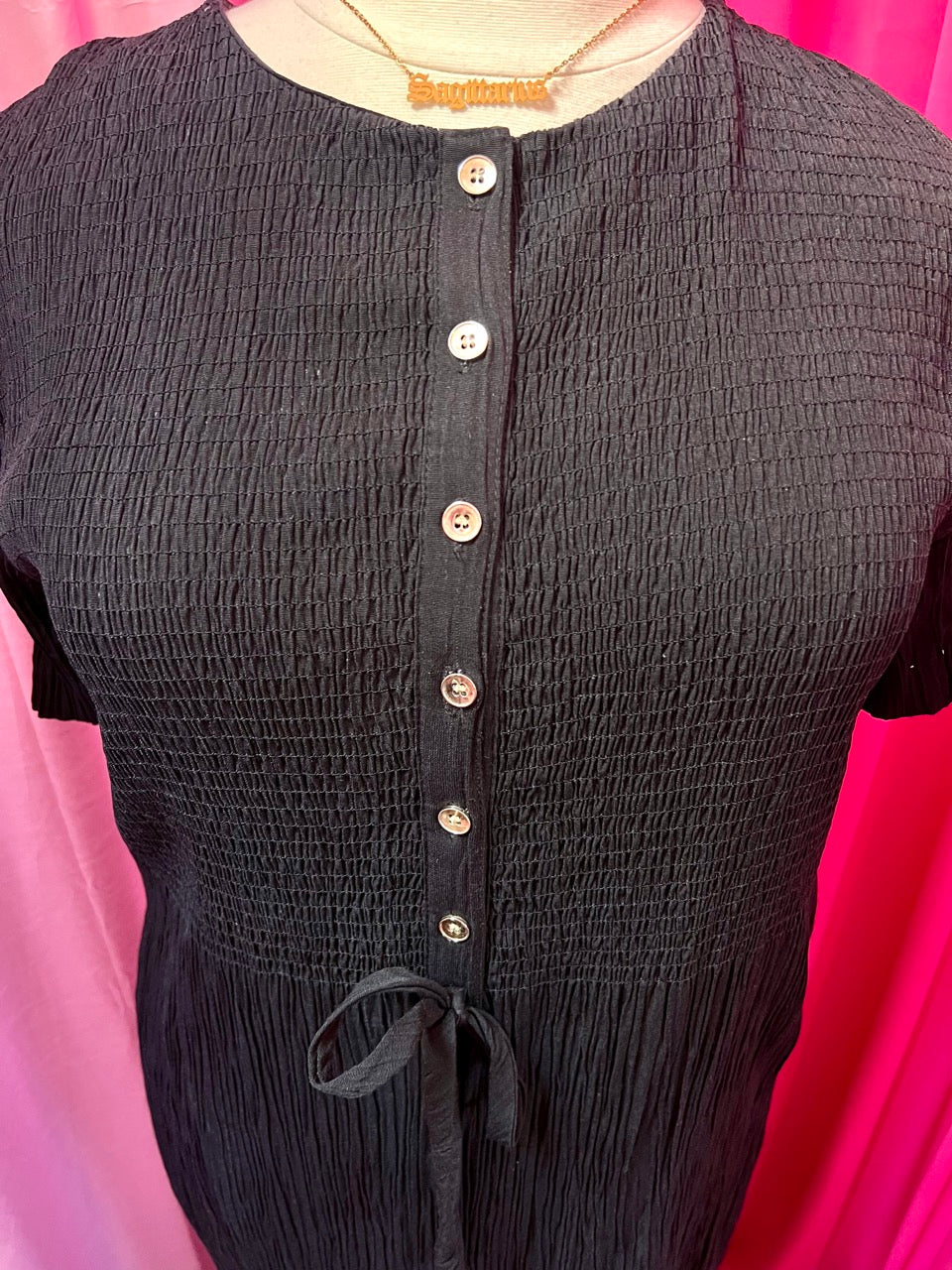 Black Smocked Maxi Dress with Silver Buttons