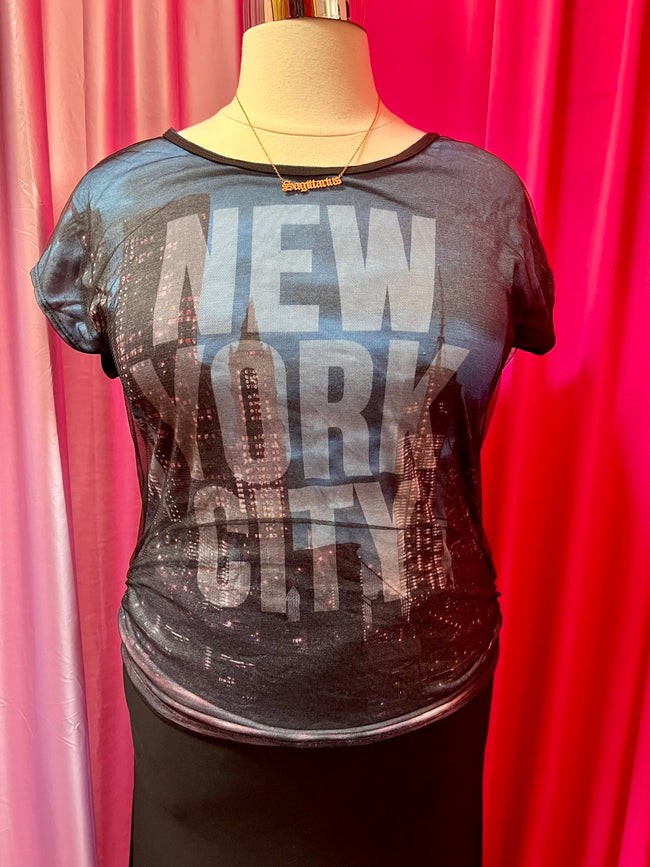 Y2K NYC Layered Mesh Ruched Top - Size XL-2X