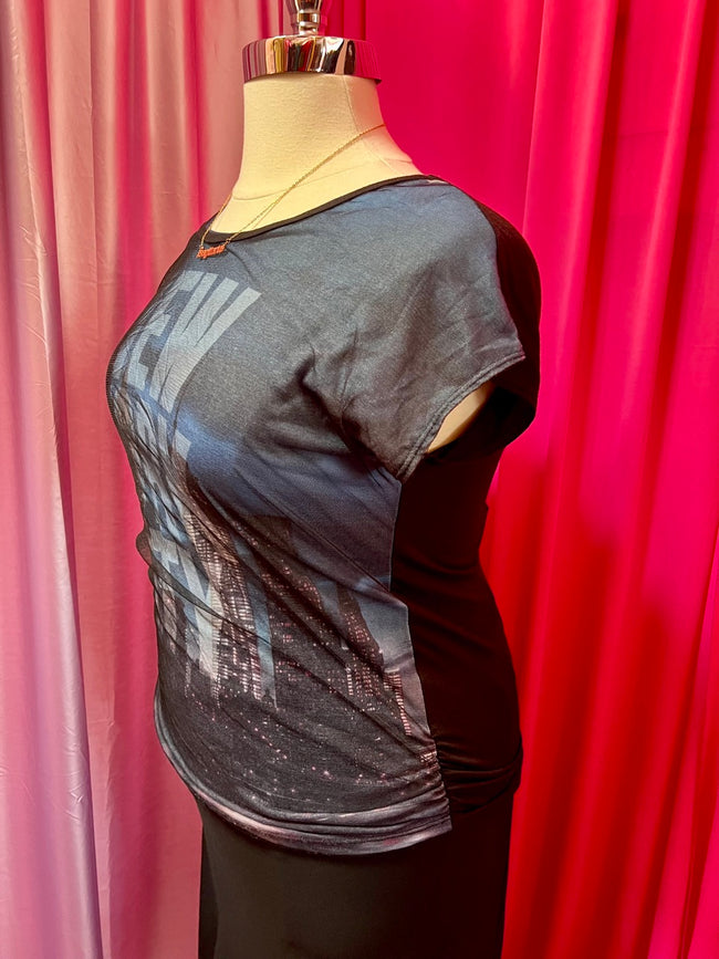 Y2K NYC Layered Mesh Ruched Top - Size XL-2X