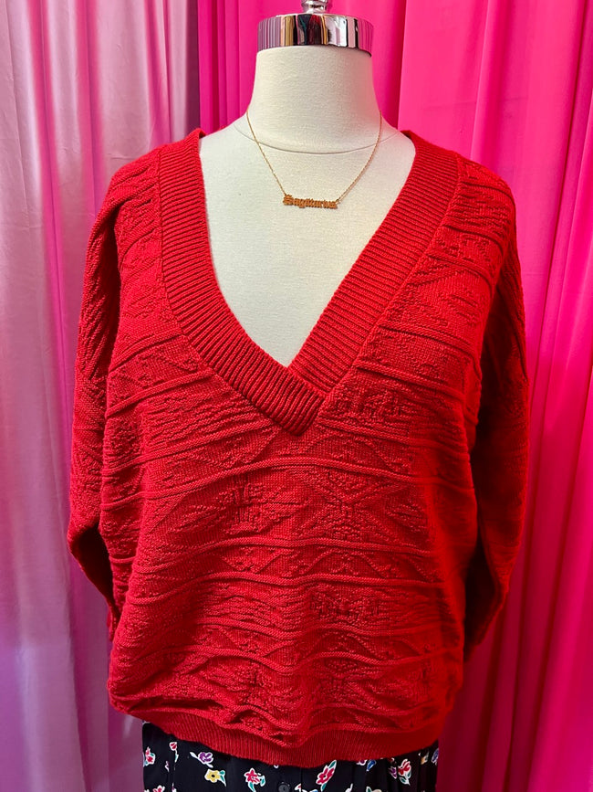 80s Oversized Deep V Neck Sweater - Size 2X-3X