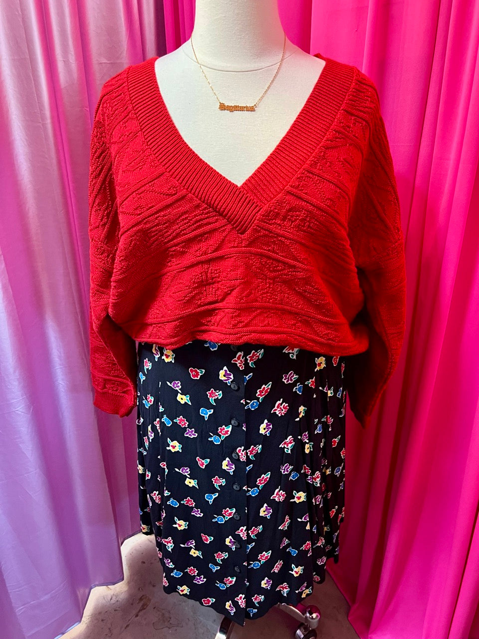 80s Oversized Deep V Neck Sweater - Size 2X-3X
