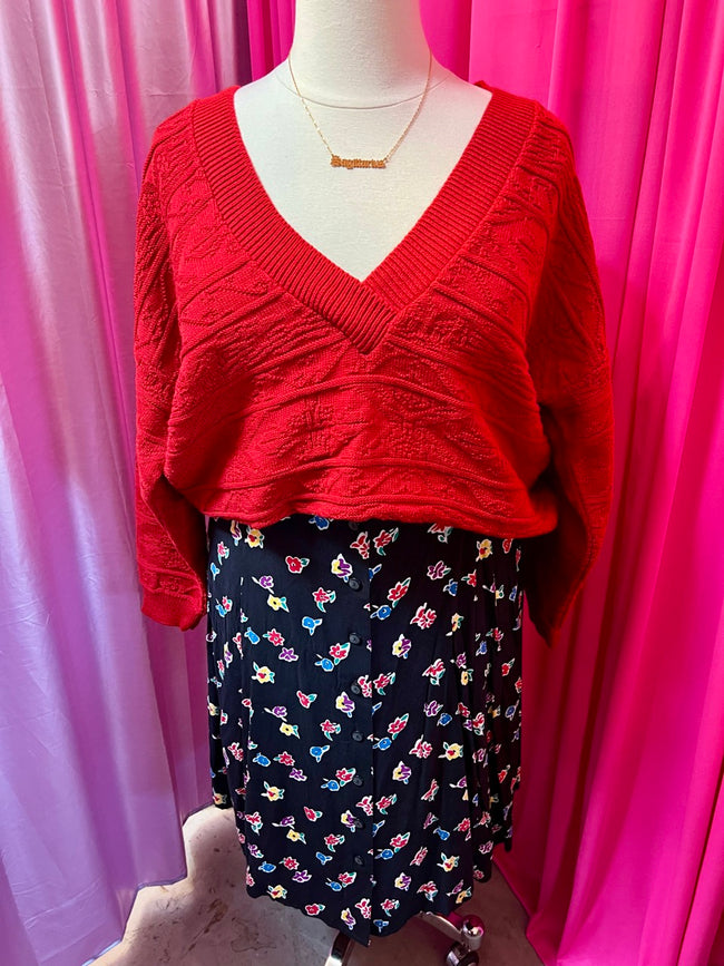 80s Oversized Deep V Neck Sweater - Size 2X-3X