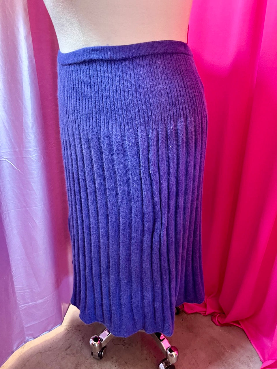 80s Purple Ribbed Angora Blend Skirt